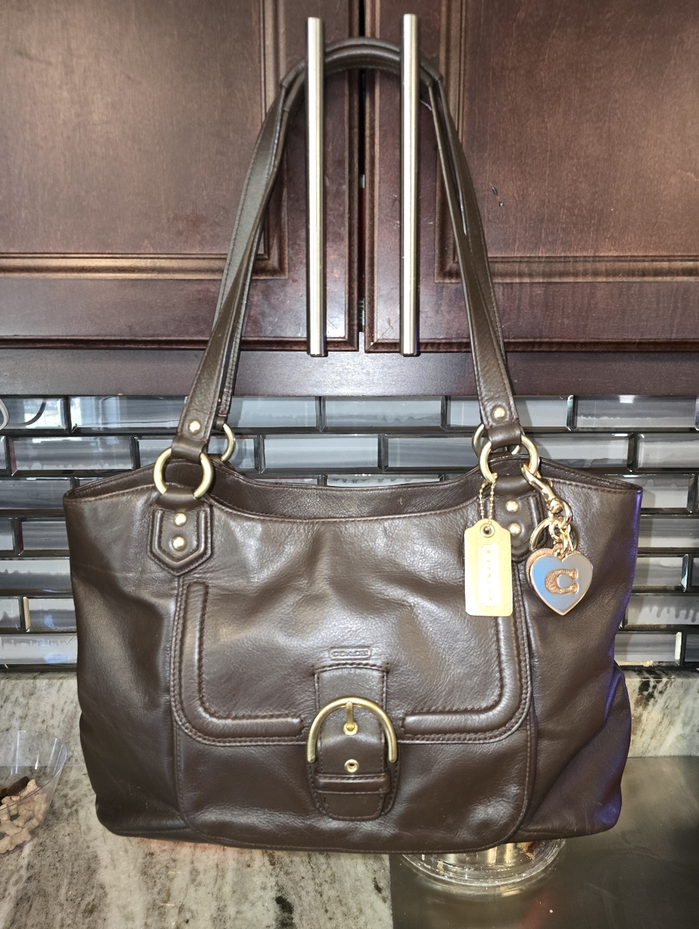 AuthenticCoach Brown Leather Tote with Gold Hardware and 2 Coach Hangtags